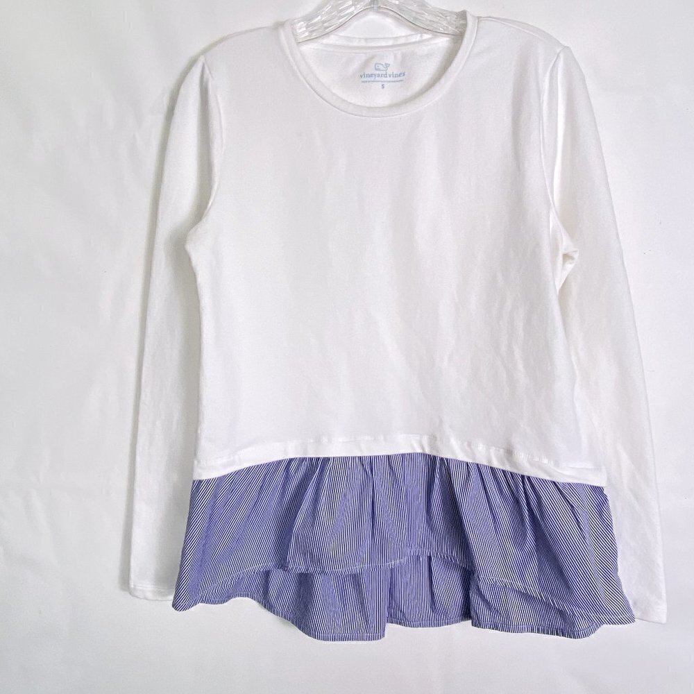 Vineyard Vines Terry Crewneck Sweater Peplum Hem White Small - Picture 2 of 7